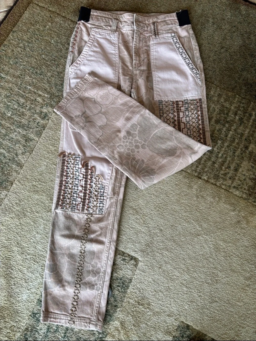 Anthropology’s Pilcro Neutral Patchwork Wide-Leg Jeans in Beige and Cream - Picture 12 of 15
